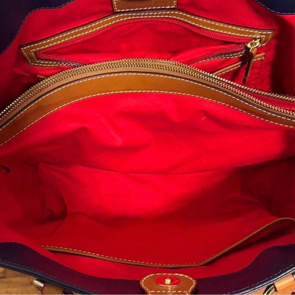 Navy Blue & Tan Leather Tote Bag - Classic Two-Tone Shoulder Bag - Picture 5 of 8